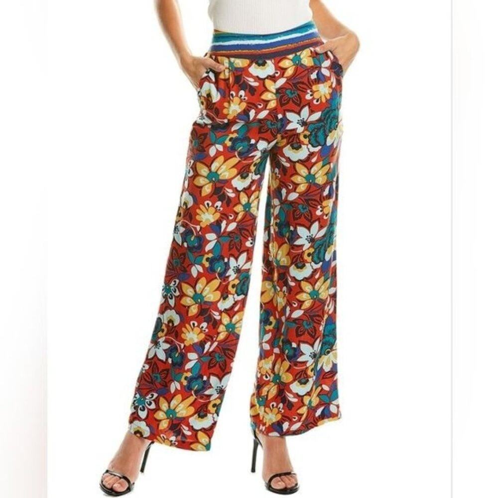 California Moon Rise Floral Wide Leg Pull On Pants size M Multicolor